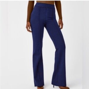 Spanx High Rise Flare Perfect Pant in Blue Brown Houndstooth